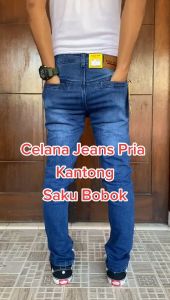 Celana Jeans Panjang Pria Dewasa Kantong Saku Bobok Dalam Paspol Laki2 Pensil Slimfit Slimpit Slim fit Stretch Street Strit Karet Melar Warna Biru Dongker Tua Dark Blue / Terbaru 2023 / Jean Jins / Cowok / Cowo Distro Bandung