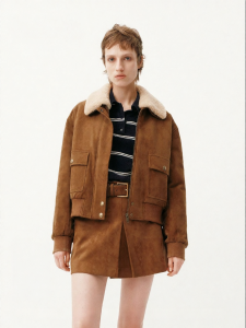 MO&Co. | Quilted Cotton Coat with Detachable Fur Collar Faux Suede Harrington Jacket