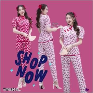 ชิ้นเสื้อกี่เพ้าลายกุหลาบ 2 ชิ้น + กางขายาว 24 ชุด