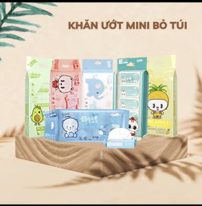 Khăn Giấy Ướt Mini Hoạt Hình Cao Cấp Bỏ Túi Tiện Lợi (8gói/ bịch)