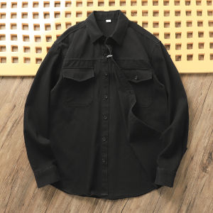 American Retro Fancy ~ Spring/Summer Men Pure Cotton Fashion Minimalist Loose Casual Polo Collar Long Sleeves Workwear Shirt