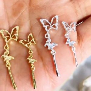 Alloy Butterfly Pendant Chain Nail Art Jewelry / Light luxury style 3-segment chain pendant nail art accessories美甲蝴蝶吊坠饰品