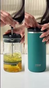 TYESO | Tyeso 750ml Vacuum Flasks Mug French Press Stainless Steel Cold Brew with Eye Stick Tea Infuser Double-Wall Insulated Thermoses