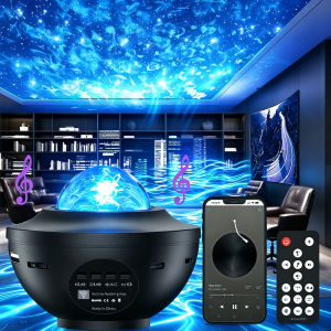 LED Starry Sky Projector Light Bluetooth Music Player Auto Rotate Night Light with Remote Family Atmosphere Lamp Decoration Gift