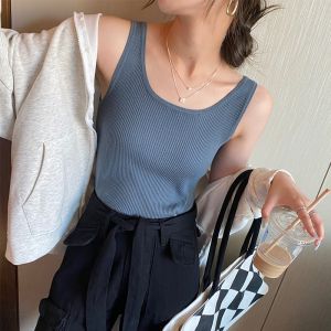 Thanh Lịch Dệt Kim Kiểu Pháp Nhỏ Dây Đeo Vai Áo Hai Dây Bộ Đồ Mùa Hè Nữ Bên Trong Băng Bên Trong Lụa Ống Áo Áo Khoác Ngoài Cơ Sở Áo