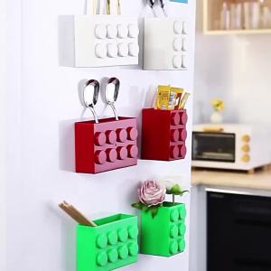 2PCS/set Block-shaped Magnetic Storage Box Refrigerator Magnet Organizer Fridge Door Punch-free Wall-mounted Storage Boxes