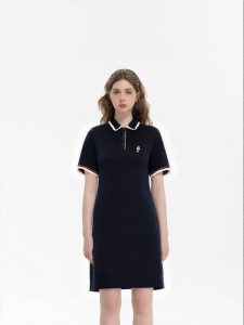 Summer New Lace Trim Polo Neck Short Sleeve Dress