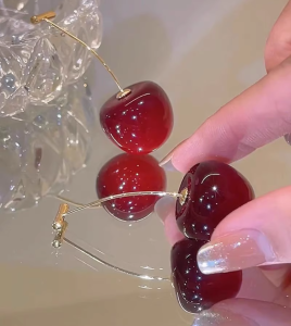 Elegant Long Cherry Earrings Womens Simple Versatile Ear Drop Design Trendy Fashion Jewelry Alloy Silver Gold Plated Gemstone