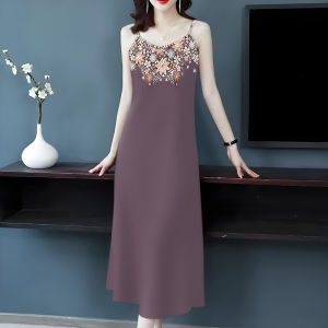 Ice Silk No-Sleeve Vest Dress Womens Summer Outerwear Inner Match Cool Sensation Strap Vest Skirt A-Line Midi Dress