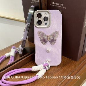 Purple Denim Butterfly Knot Pearl Protective Phone Case for iPhone 16 pro Max Womens Style 15 pro Max 14 pro Max Cute 13 pro Cover Anti-Fall