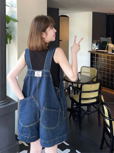 Anti-Aging Salt Series Denim Overalls Women Summer Thin Large Size Loose Fit High Waist Jeans Short Pants College Style