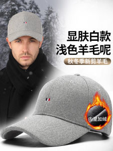 Mens Winter Woolen Baseball Cap Fleece Lined Wide Brim Hat Soft Comfortable Wool Blend Geometric Color Block Design Adjustable