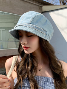 Retro Korean Denim Beret Hat Women Spring Summer Versatile Small Artist Cap Face Slimming Short Brim Casual Style Four Seasons