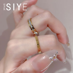 Non-Fading Titanium Steel 18K Gold Plated Zircon Ring for Women Fashionable Geometric Pattern Wedding Band Ring Jewelry