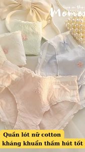 Quần lót nữ cotton viền ren mềm mại thoải mái - Quần chip nữ đính nơ icon chú thỏ dễ thương DLN68 L2861