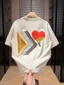 Áo Thun Nam Tay Ngắn in Hình Trái Tim Mùa Hè Mới in Hình Trái Tim Màu Cầu Vồng Cổ Tròn Cotton Phong Cách Mỹ Thường Ngày Tay Lửng