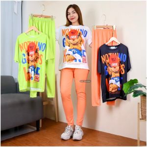 6449# ชุดเซ็ท เสื้อยืด แขนสั้น คอกลม พิมพ์ลายน้องหมี กางเกง เลคกิ้ง เนื้อผ้าคอตตอน สีสันสดใส