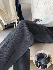 LANGPIN | Womens High Waist Floor-Length Fleece Lined Thickened Autumn Winter Casual Pants Wide Leg Cotton Velvet Small Stature