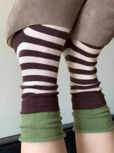 Dopamine Split Color Stripe Double Layer Cuffed Mid-Calf Sports Socks for Women Japanese Style Bulk Pack of 4