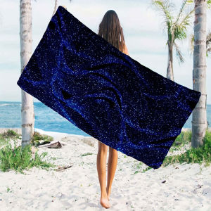 Dark Blue Glitter Wave Quick Drying Microfiber Beach Towel Lightweight for Swimming Camping Yoga - Bath Towel
