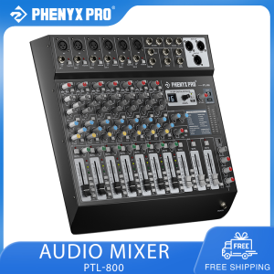 Phenyx Pro PTL-800 8-Channel Audio Mixer w/ AUX BUS SUB 16 DSP BT&USB Mixing Console for Stage Home Studio