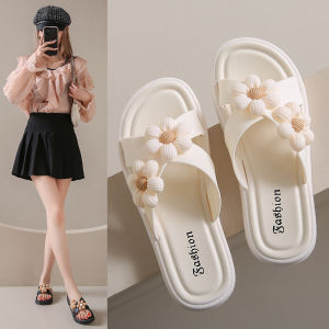 Womens Summer Outdoor Fashion Thick Bottom Anti-slip Double Flower Beach Sandals Slip-On Casual Style PVC Material
