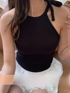 MiiOW | Áo vest nữ màu đen gợi cảm mùa hè có đệm ngực áo khoác ngoài ôm vừa vặn lưng đẹp dây đeo cổ áo vest phong cách Hàn Quốc