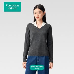 Purcotton | Ladys Gentle Cotton Long Sleeve Pull-over Sweater for Work