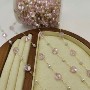 Handmade Pink Butterfly Heart Pearl Necklace Chain DIY Material Silver Gold Color Fashion Jewelry Accessory for Clothing