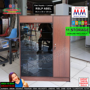 Distrindo - Rak Lemari Sepatu + TAS Pintu Kaca Dengan Lemari Serbaguna 4 Rak Pakai Kunci