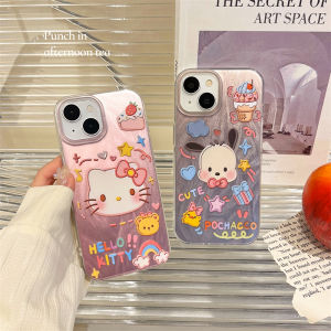 Cartoon Pachatou Dog Hellokitty Kitty Cat Phone Case for  15Plus 16ProMax New Model 14Pro 13 Gradient 12 Anti-Fall Couple Womens XR/87