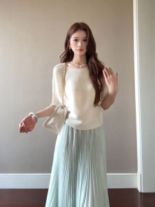 XUECAIQI | Summer French Style Elegant Short Sleeve Top and High Waist Pleated Skirt Set