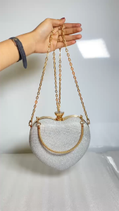 BJ82197 - BLACK/GOLD/GRAY/PINK - TAS PESTA CLUTCH BENTUK LOVE HATI SLEMPANG HANDBAG TALI RANTAI JINJING HANDBAG TAS WANITA FASHION IMPORT MODIS ELEGAN TERMURAH TERLARIS TERBARU TAS BATAM GT2197