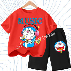 52TOYS | Doraemon Classic Cartoon Pattern Kids 2Pcs Set Short Sleeve T Shirt Sports Shorts Summer Breathable Home Wear Birthday Gift