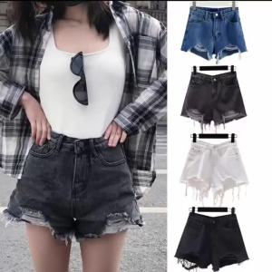 Summer White Denim Shorts American Retro High-Waisted Black Jean Shorts Korean Blue Denim Ultra-Short Shorts Street Hot Pants