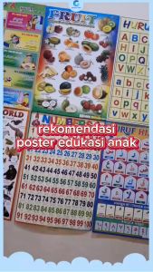 Paket 6 Poster Edukasi Anak Belajar Buah Hijaiyah Huruf Alphabet Angka Hewan Doa