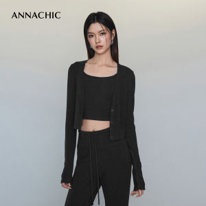 ANNACHIC | Bộ Đồ Sơ Mi Thon Gọn Bao Gồm Áo Cardigan Và Quần