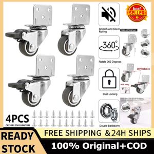 ⭐ผู้ขายซื่อสัตย์⭐Fantasy Home 4ล้อเฟอร์นิเจอร์ขนาดเล็ก25มม. พร้อมเบรกล้อเฟอร์นิเจอร์ทำจากเทอร์โมพลาสติก (TPE) ล้อขนส่งพร้อมแผ่นยึดรูปตัว Lสกรู20ตัวเหมาะสำหรับที่ตั้งดอกไม้เปลม้าไม้กลางแจ้ง