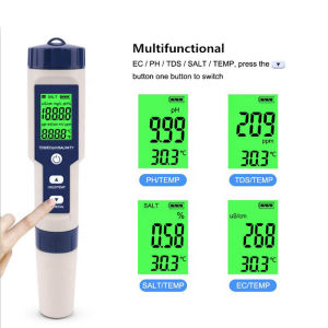 Máy kiểm tra chất lượng nước 5 trong 1 EZ-9909 Máy kiểm tra đa chức năng pH/TDS/EC/Độ mặn/Nhiệt độ Máy kiểm tra chất lượng nước 5 trong 1 di động có độ chính xác cao