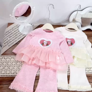 Sét thu đông lông thỏ phối ren 2 màu in hình tim cho bé gái 8-19kg sét thu đông thời trang bé gái