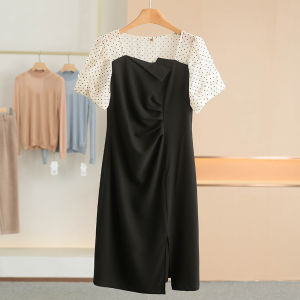 Váy Midi Kẻ Sọc Xếp Ly Hở Tà Thon Gọn Mùa Hè 2025 Váy Chữ a Cổ Vuông Tay Ngắn Váy Midi Dài Vừa Phải