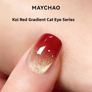Maychao | Auspicious Red Gold Cat Eye Gel Polish Summer Brightening Glass Beads