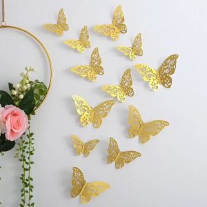 12Pcs Fashion 3D Hollow Butterfly Creative Wall Sticker For DIY Wall Stickers Modern Wall Art Home Wedding Party Birthday Decorations