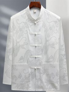 Mens Long Sleeve Ice Silk Tai Chi Suit Traditional Chinese Costume Morning Exercise Leisure Fashion Middle-aged And Elderly