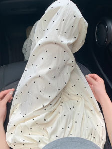 Quần Ống Rộng Lưng Cao in Chấm Bi Màu Trắng Phong Cách Hàn Quốc Cho Nữ Mùa Hè 2025 Quần Dài Thường Ngày Rộng Rãi