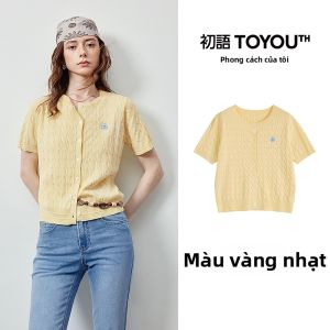 Toyouth | Áo Cardigan Len Vàng Có Họa Tiết Thêu Phong Cách Học Đường