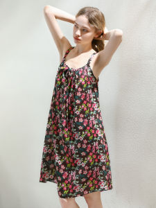 XEXZ | Lenzing Tencel Ice Silk Nightgown Comfortable Soft Skin-friendly Summer Home Leisure Sleepwear Printed Butterfly Knot Dress