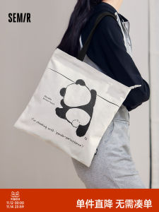 Large Capacity Canvas Shoulder Bag Mens Panda Series Printed Semir 2024 New Couple Tote Bag Casual Style Zipper Closure