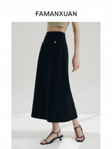 FAMANXUAN | Black Acetate Straight A-Line Dress