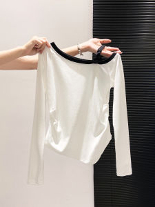 LUOSHAO | Áo Thun Nữ Mới Về Thu Đèn Led Off-Shoulder Thiết Kế Màu Khối